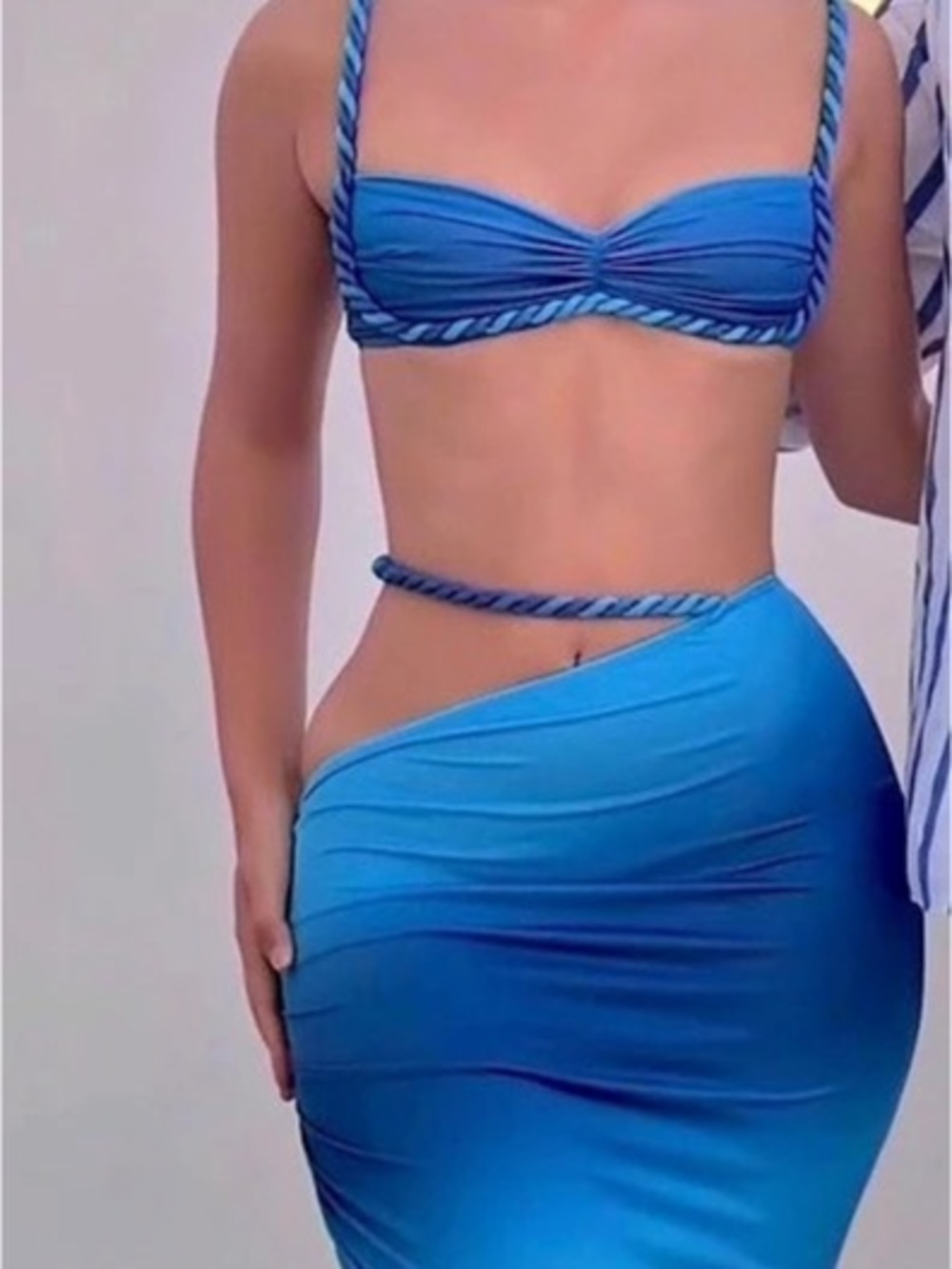 Hot Miami Styles Blue Ombre Braided Strap Skirt Set